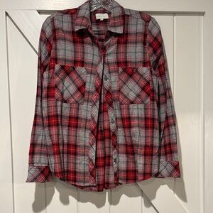 Lucky Brand Red and Gray Plaid Button Down Shirt